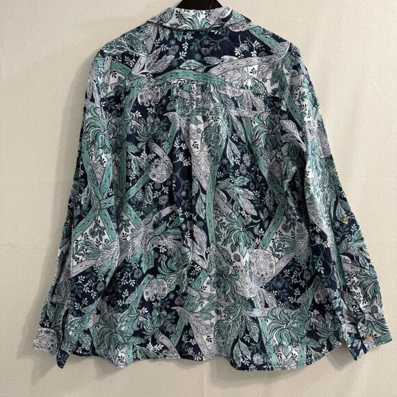 Charter Club Luxury 100% Linen Button Down Shirt Blue White Paisley Woman Sz XL - Picture 2 of 7